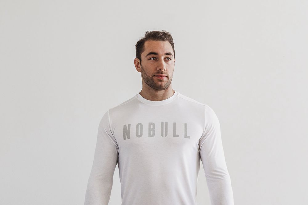 T-Shirts NOBULL Homme Blanche - NOBULL Manga Larga,France (6492-ZNFHC)